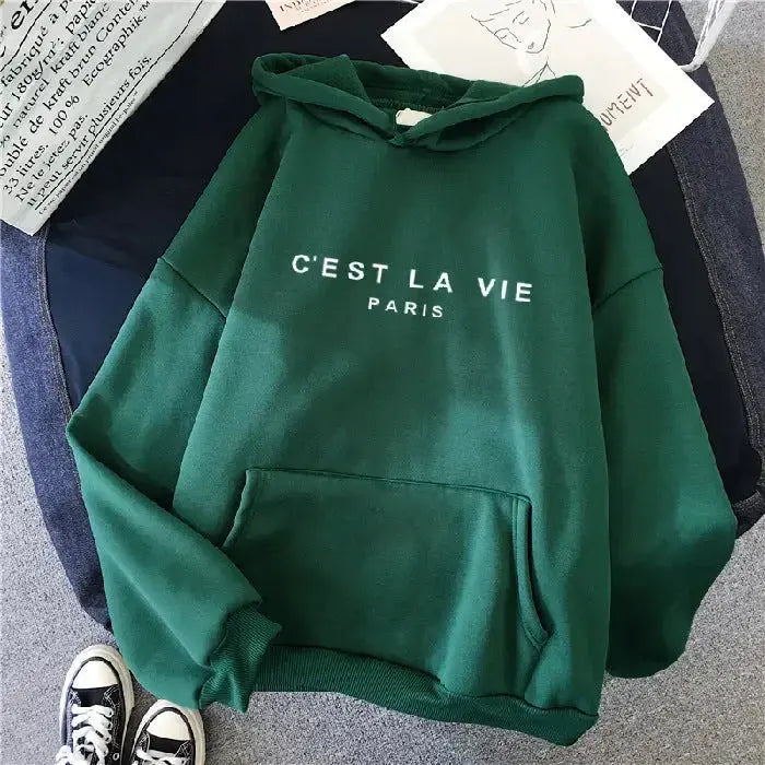 Women's Letter Printed Hoodie Coat - Plush Fashion Hub