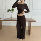 Women's Long Sleeve Pants Two-piece Suit - Plush Fashion Hub