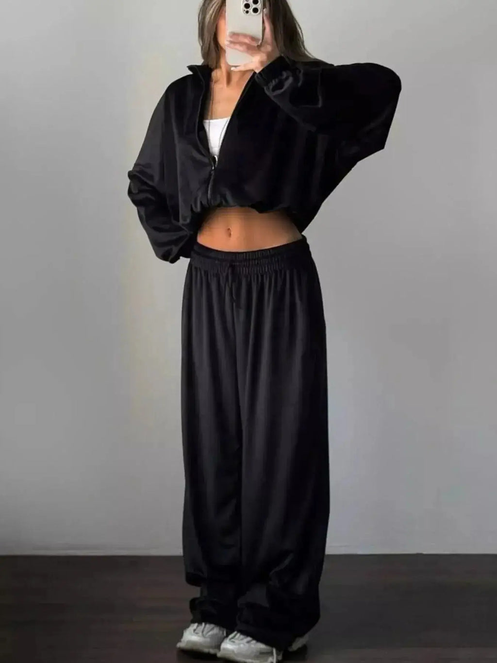 Zip Up Long Sleeve Outerwear and Pants Set - Plush Fashion Hub