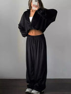 Zip Up Long Sleeve Outerwear and Pants Set - Plush Fashion Hub