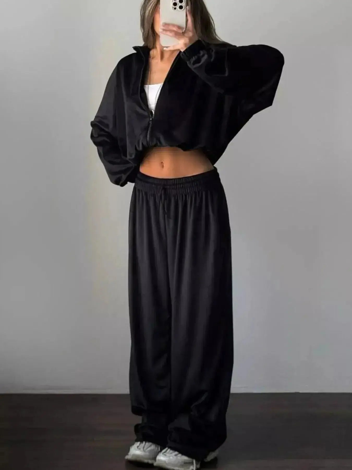 Zip Up Long Sleeve Outerwear and Pants Set - Plush Fashion Hub