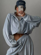 Zip Up Long Sleeve Outerwear and Pants Set - Plush Fashion Hub