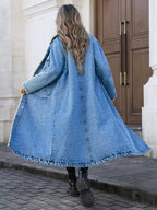Sherpa Lined Longline Denim Jacket - Plush Fashion Hub