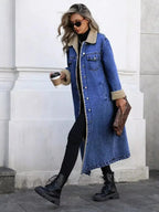 Sherpa Lined Longline Denim Jacket - Plush Fashion Hub