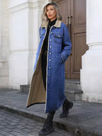 Sherpa Lined Longline Denim Jacket - Plush Fashion Hub