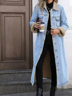 Sherpa Lined Longline Denim Jacket - Plush Fashion Hub