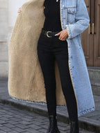 Sherpa Lined Longline Denim Jacket - Plush Fashion Hub