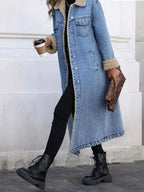 Sherpa Lined Longline Denim Jacket - Plush Fashion Hub