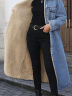 Sherpa Lined Longline Denim Jacket - Plush Fashion Hub