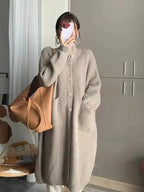 Solid Color Coat Mid Length Turtleneck Cardigan Sweater - Plush Fashion Hub