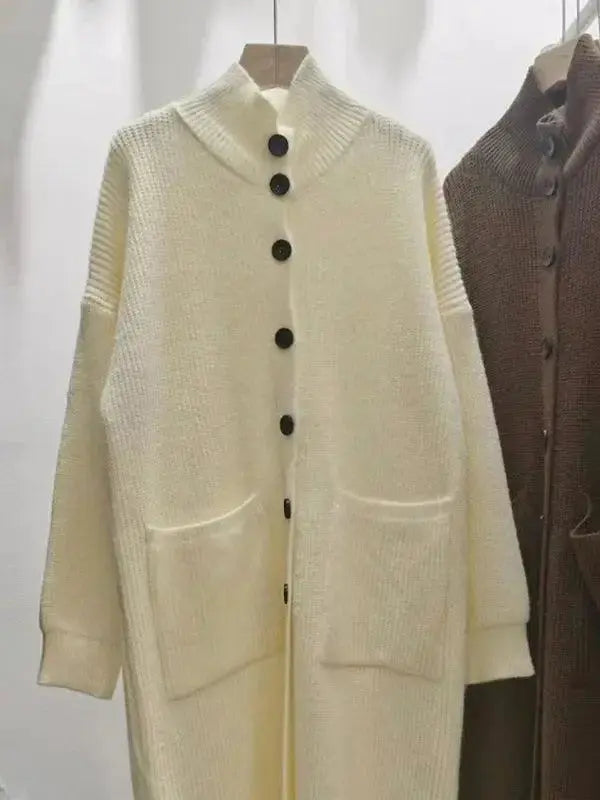Solid Color Coat Mid Length Turtleneck Cardigan Sweater - Plush Fashion Hub