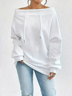 Off-Shoulder Drawstring Sweatshirt - Plush Fashion Hub