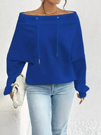 Off-Shoulder Drawstring Sweatshirt - Plush Fashion Hub