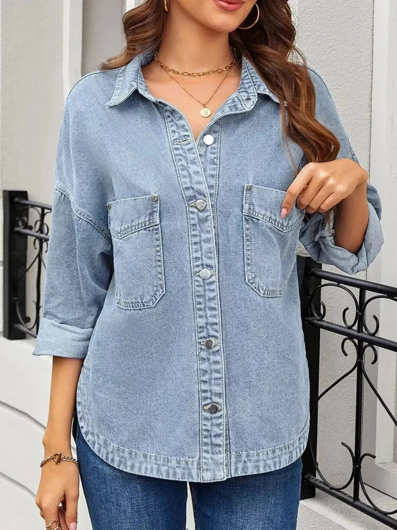 Casual Button Up Loose Fit Denim Jacket - Plush Fashion Hub