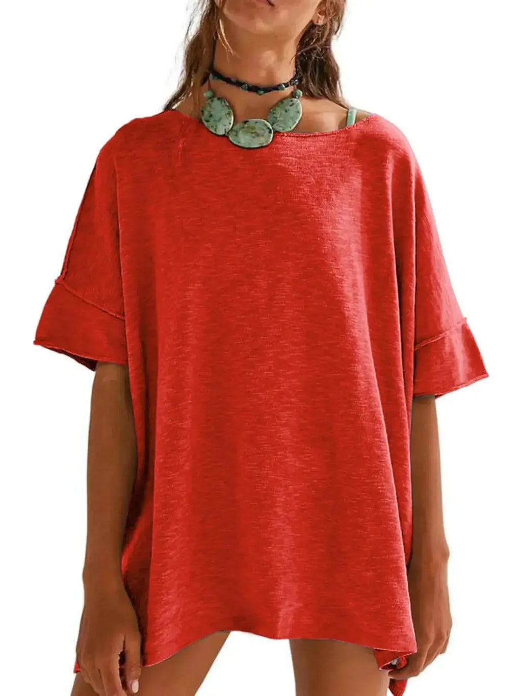 Oversized Round Neck Drop-Shoulder T-Shirt - Plush Fashion Hub
