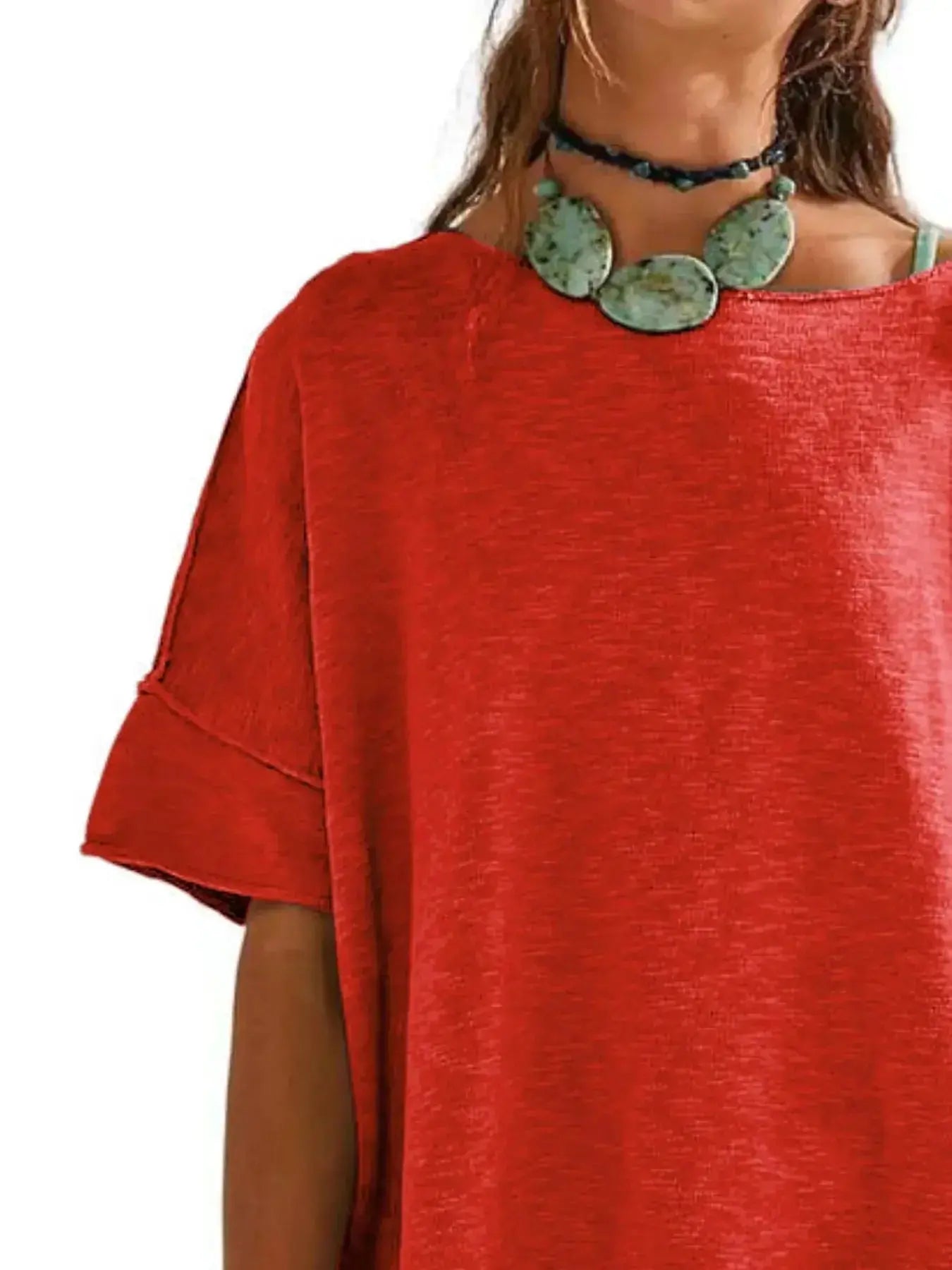 Oversized Round Neck Drop-Shoulder T-Shirt - Plush Fashion Hub