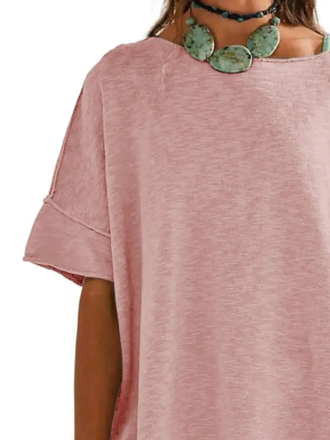 Oversized Round Neck Drop-Shoulder T-Shirt - Plush Fashion Hub