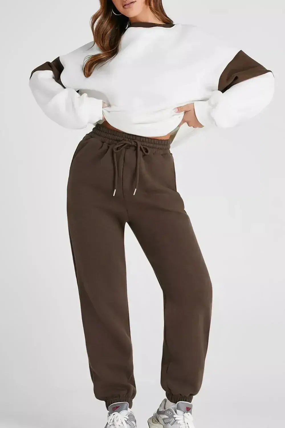 Drop Shoulder Loose Sweatshirt and Joggers Active Set - Plush Fashion Hub