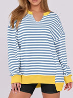 Notched Long Sleeve Oversized Sweatshirt - Plush Fashion Hub