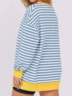 Notched Long Sleeve Oversized Sweatshirt - Plush Fashion Hub