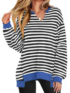 Notched Long Sleeve Oversized Sweatshirt - Plush Fashion Hub