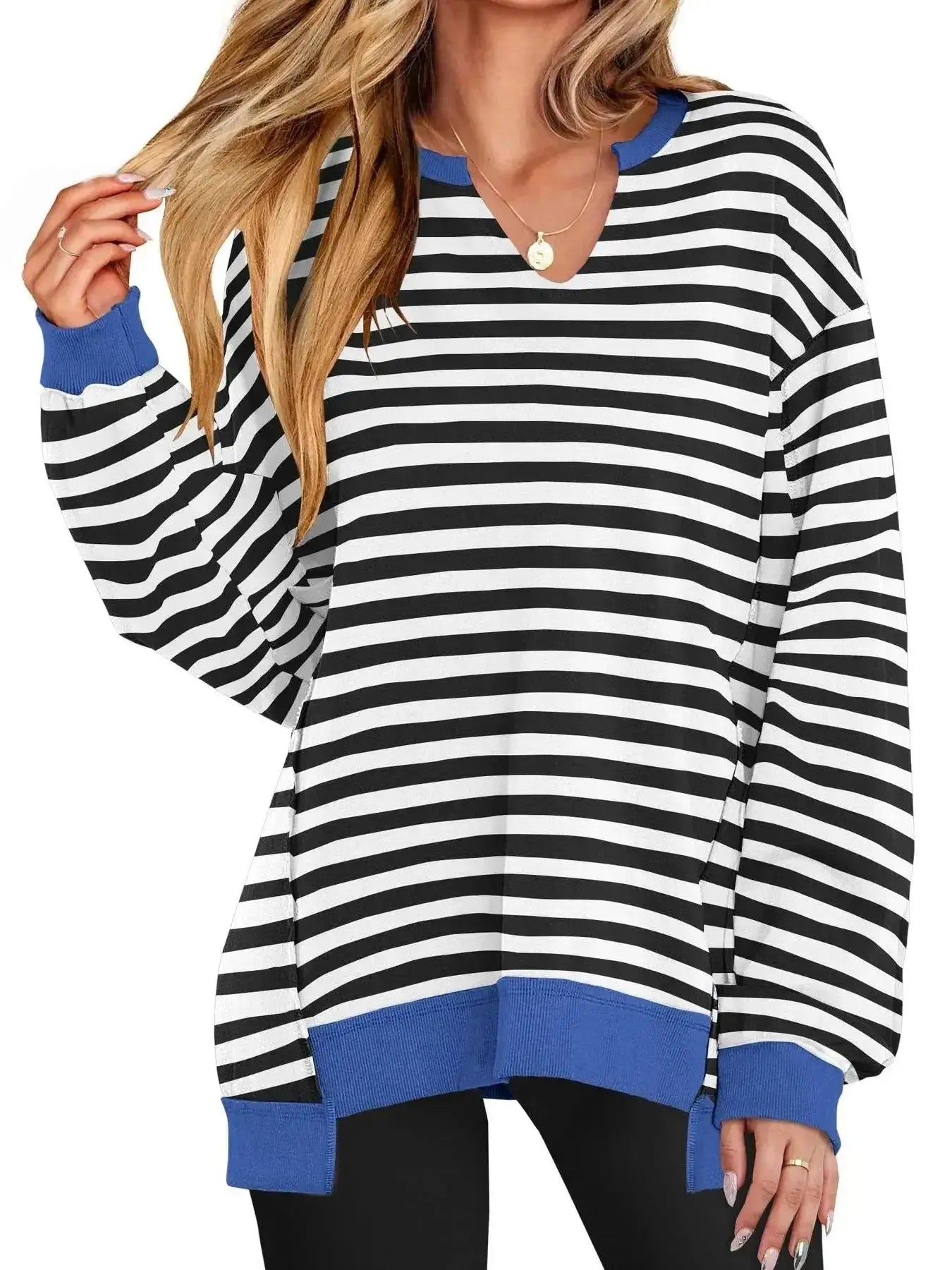 Notched Long Sleeve Oversized Sweatshirt - Plush Fashion Hub