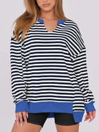 Notched Long Sleeve Oversized Sweatshirt - Plush Fashion Hub