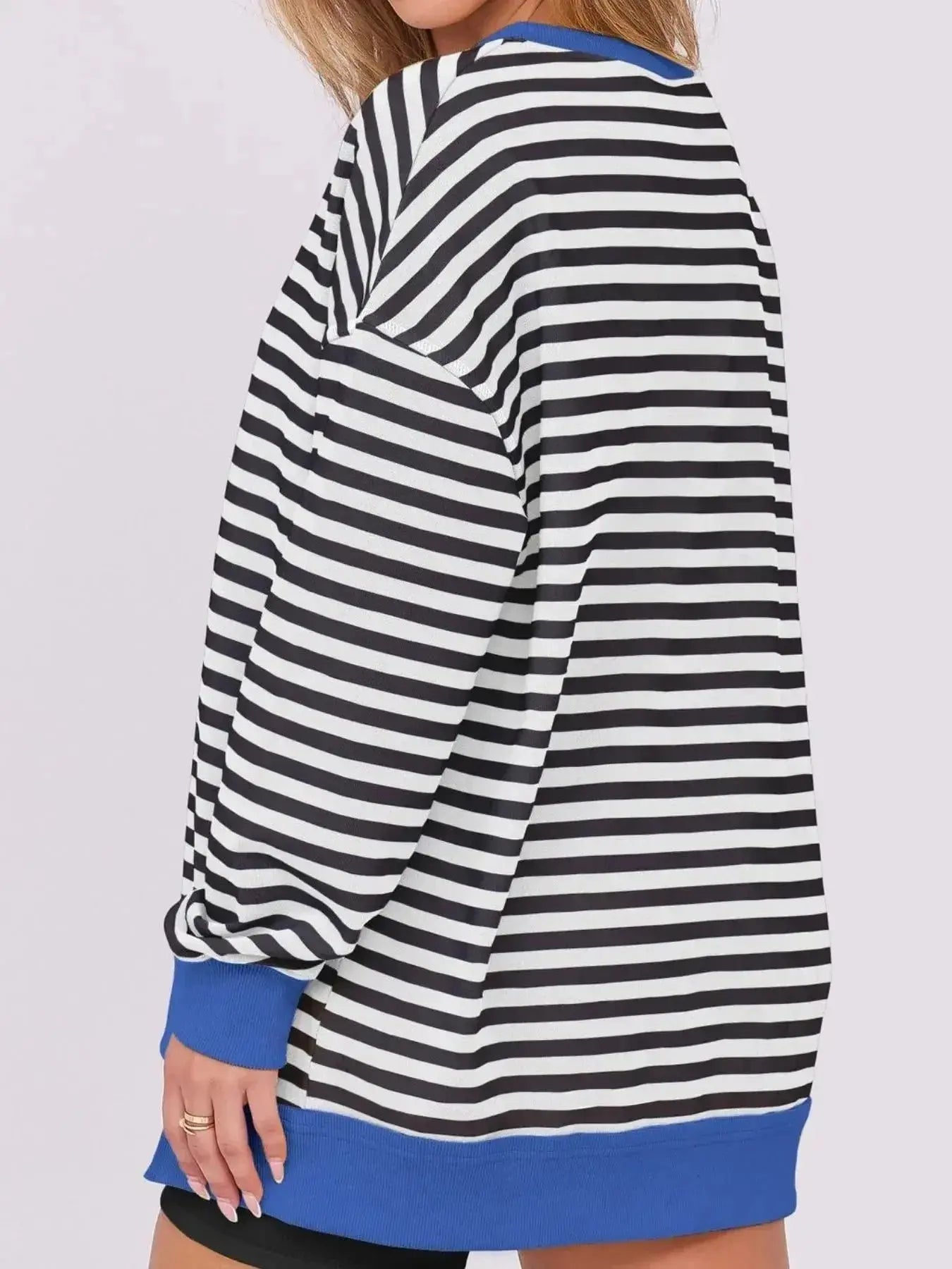 Notched Long Sleeve Oversized Sweatshirt - Plush Fashion Hub
