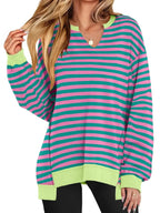 Notched Long Sleeve Oversized Sweatshirt - Plush Fashion Hub