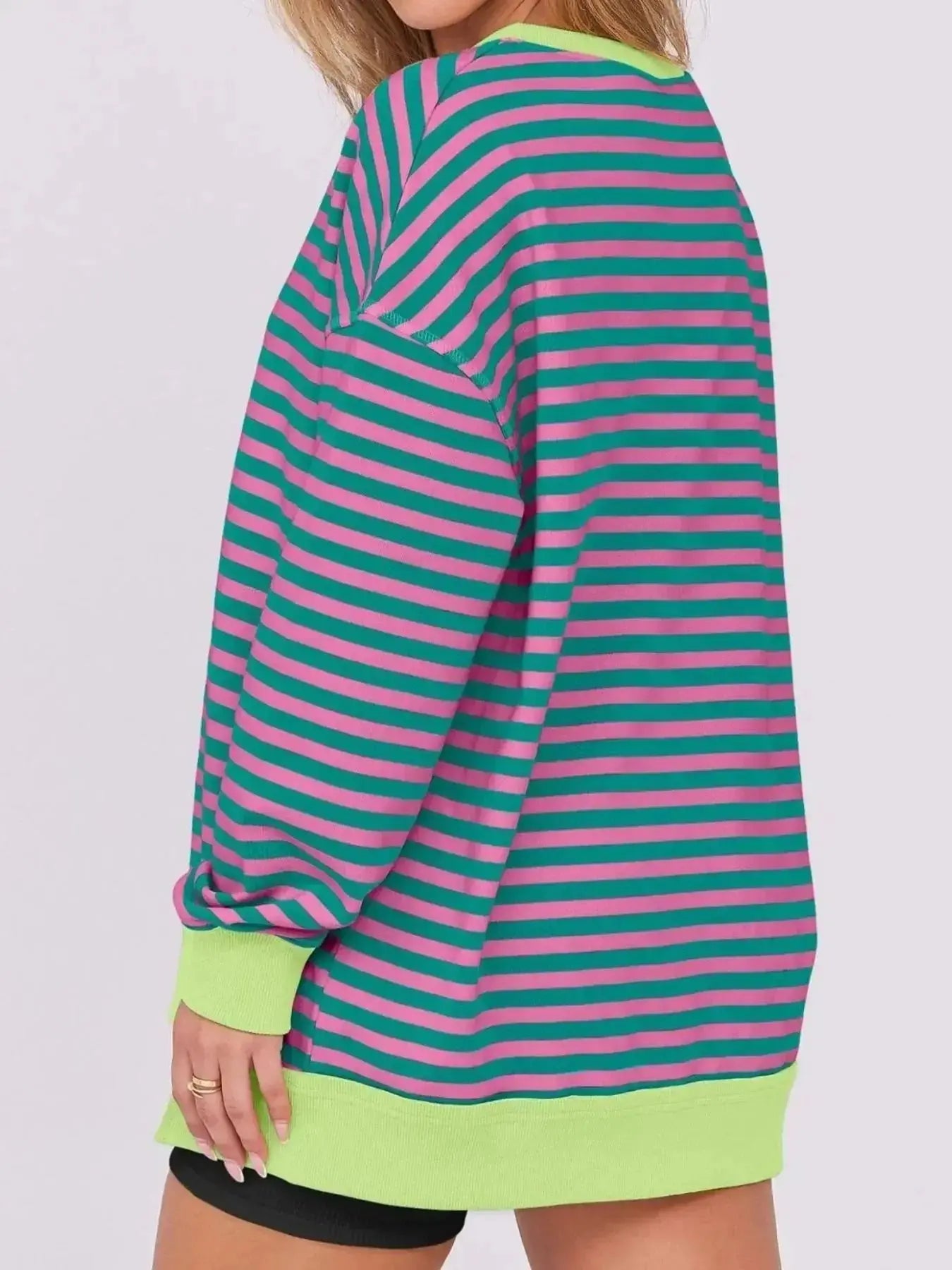 Notched Long Sleeve Oversized Sweatshirt - Plush Fashion Hub