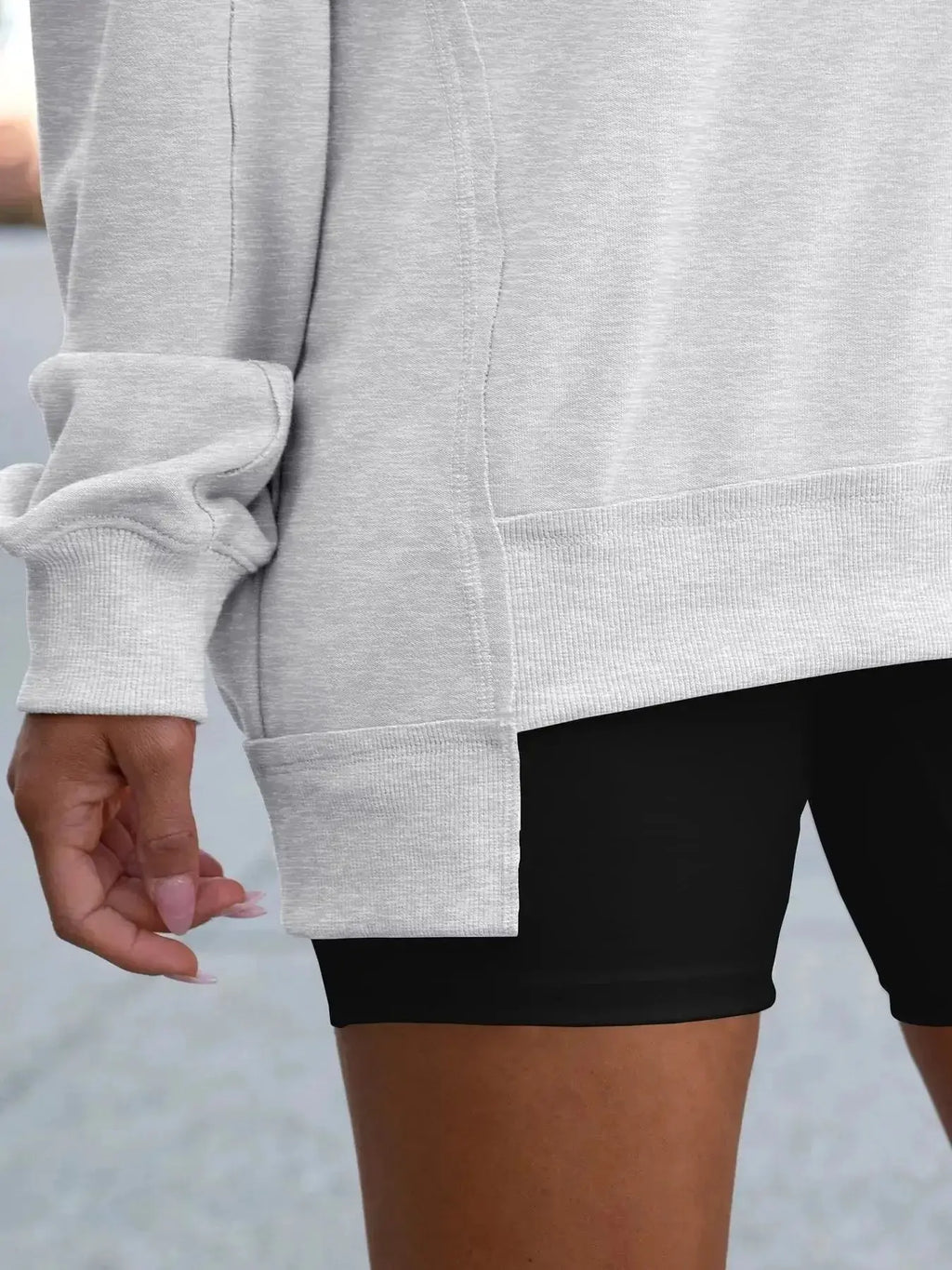 Notched Long Sleeve Oversized Sweatshirt - Plush Fashion Hub