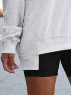 Notched Long Sleeve Oversized Sweatshirt - Plush Fashion Hub