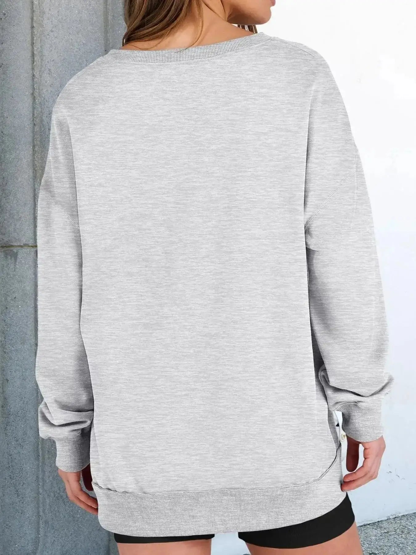 Notched Long Sleeve Oversized Sweatshirt - Plush Fashion Hub