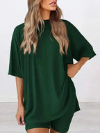 Full Size Oversized Round Neck Top and Shorts Set Plus Size - Plush Fashion Hub