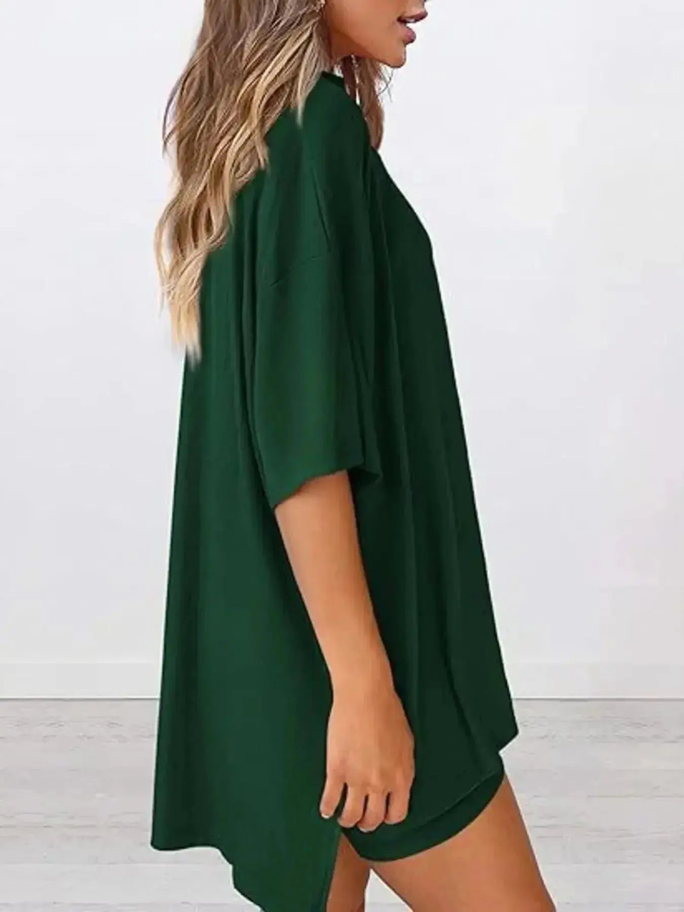 Full Size Oversized Round Neck Top and Shorts Set Plus Size - Plush Fashion Hub