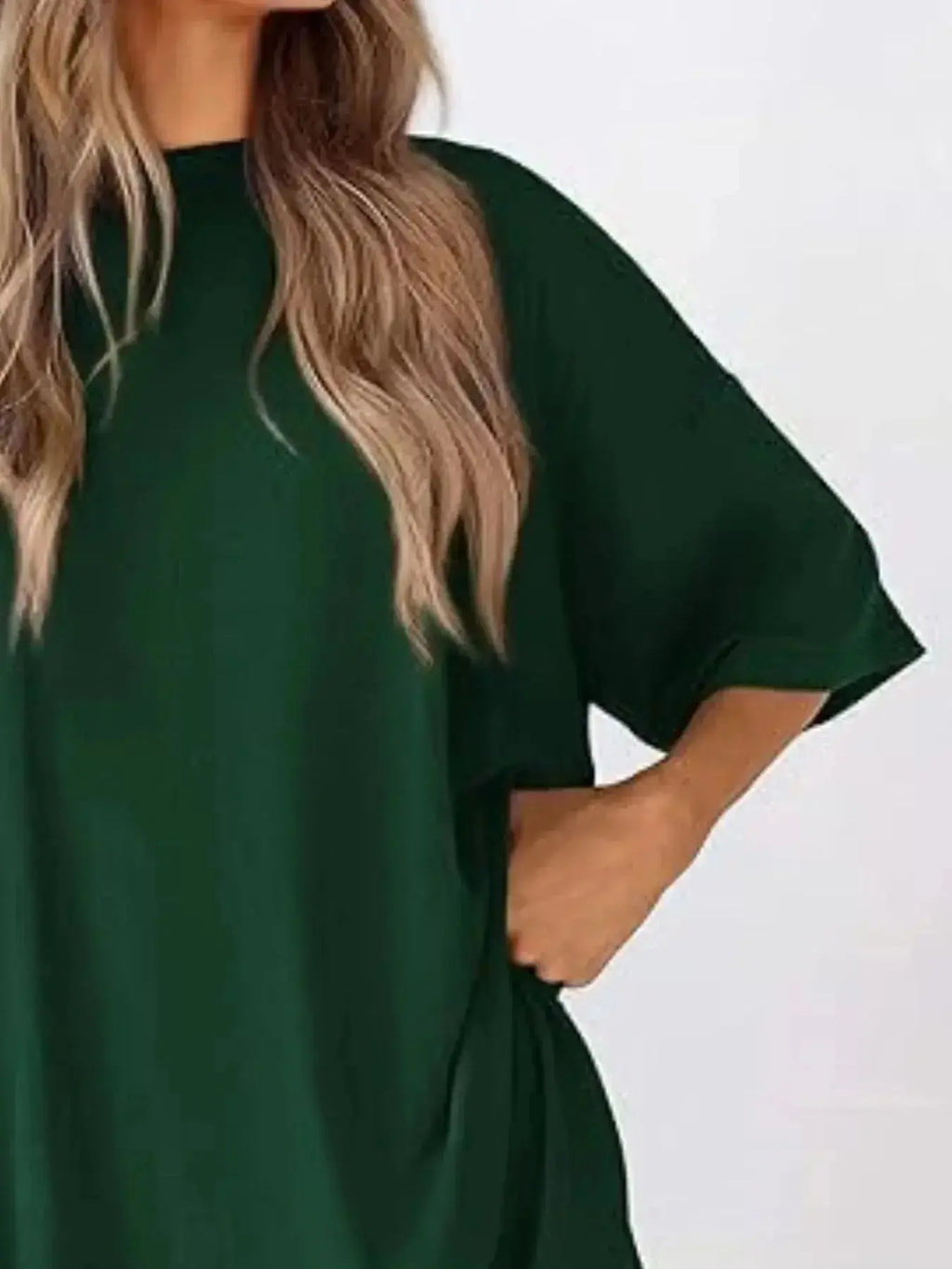 Full Size Oversized Round Neck Top and Shorts Set Plus Size - Plush Fashion Hub