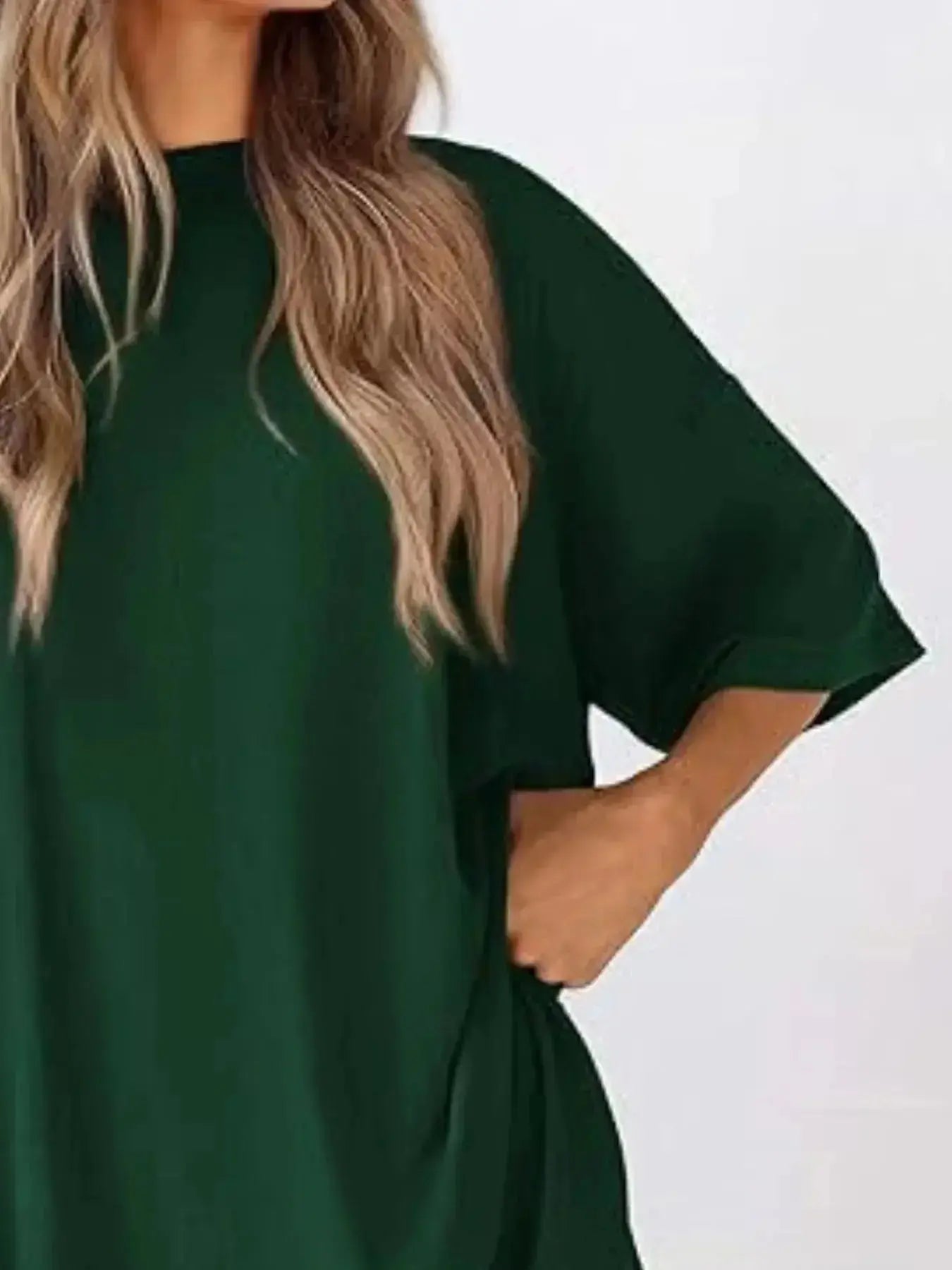 Full Size Oversized Round Neck Top and Shorts Set Plus Size - Plush Fashion Hub