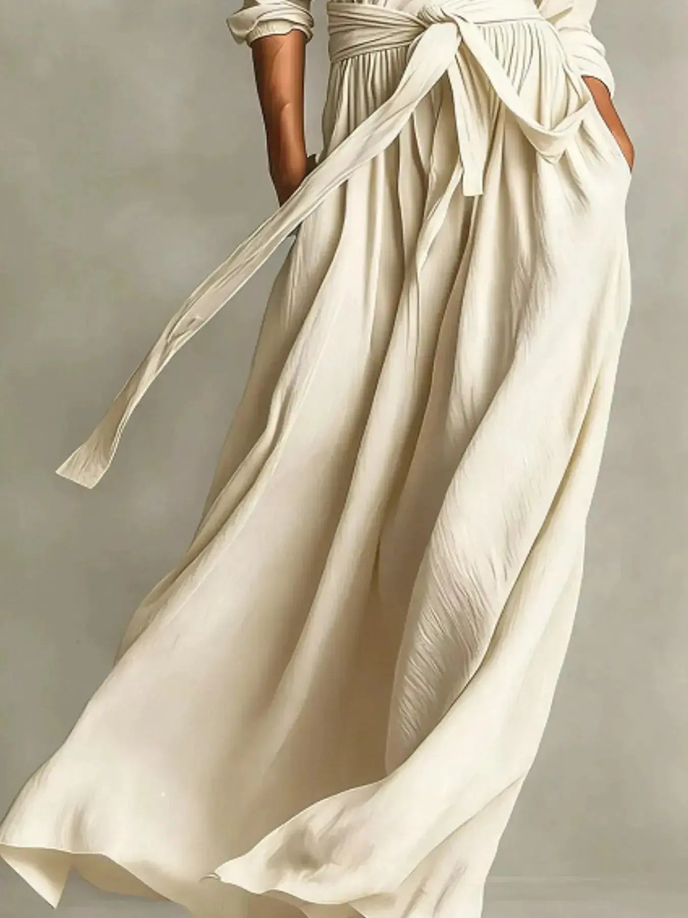 Full Size Long Sleeve Tie Waist Maxi Dress Plus Size - Plush Fashion Hub