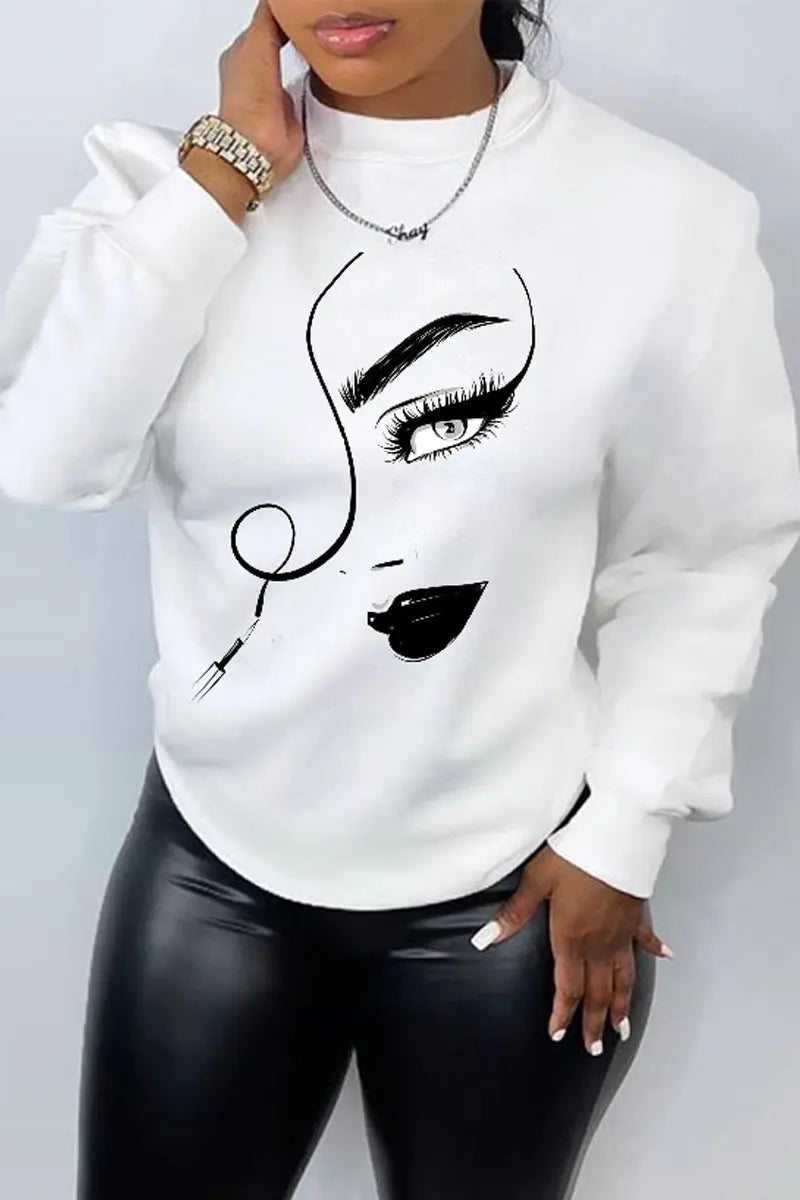Women's Printed Long Sleeve Crew Neck Casual Loose Sweater - Plush Fashion Hub
