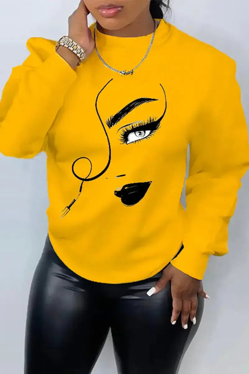 Women's Printed Long Sleeve Crew Neck Casual Loose Sweater - Plush Fashion Hub