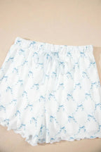Women's printed round neck lounge set by Trendsi, soft pajama top and shorts, comfortable sleepwear for women.