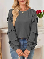 Ruffled Round Neck Long Sleeve Sweatshirt - Plush Fashion Hub