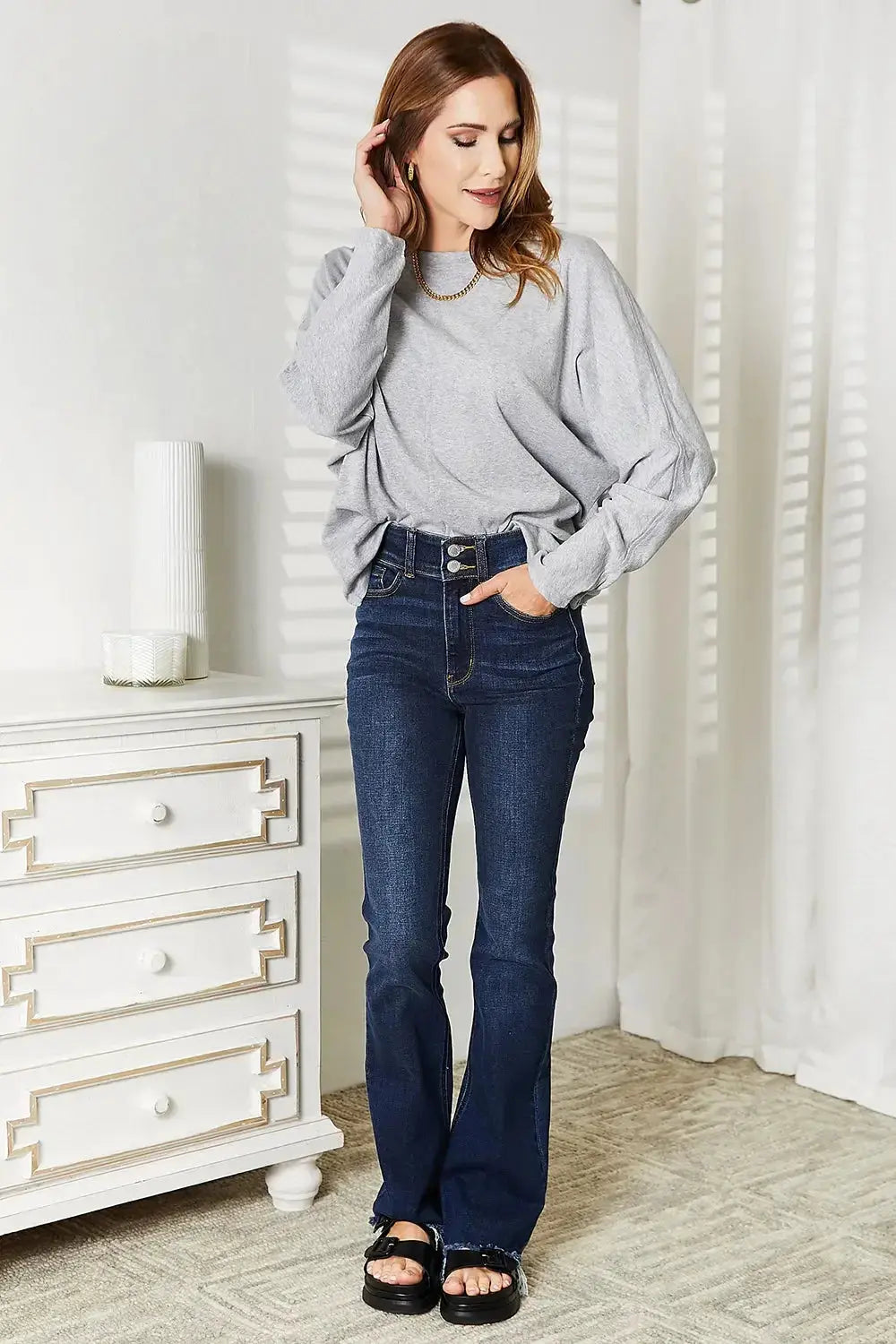 Double Take Seam Detail Round Neck Long Sleeve Top - Plush Fashion Hub