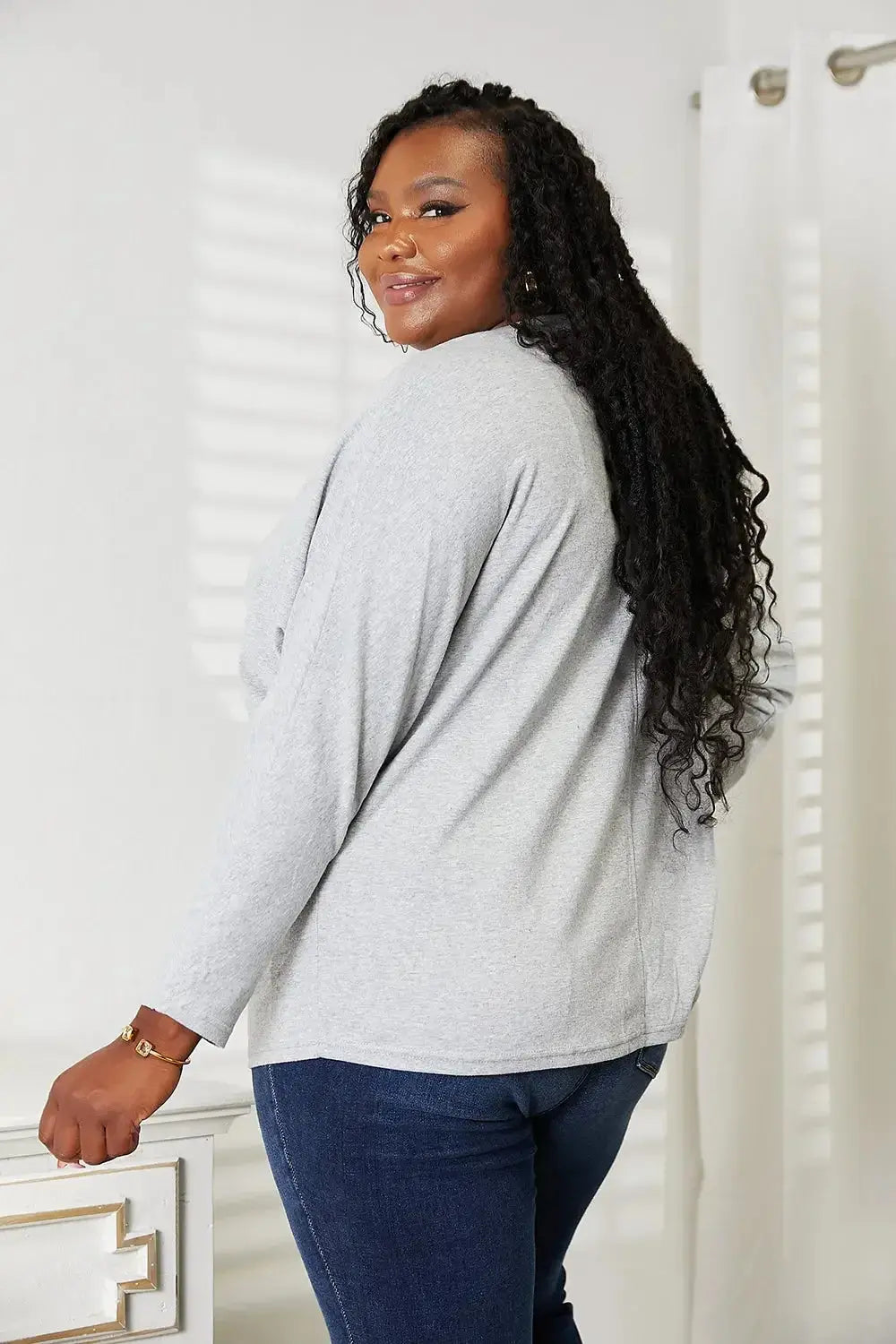Double Take Seam Detail Round Neck Long Sleeve Top - Plush Fashion Hub