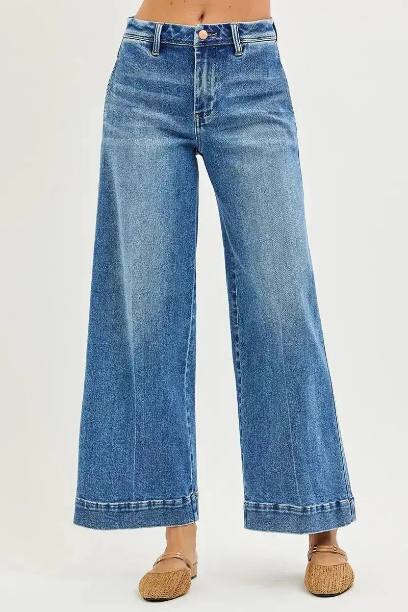 RISEN Slouchy Ankle Wide Jeans - Plush Fashion Hub