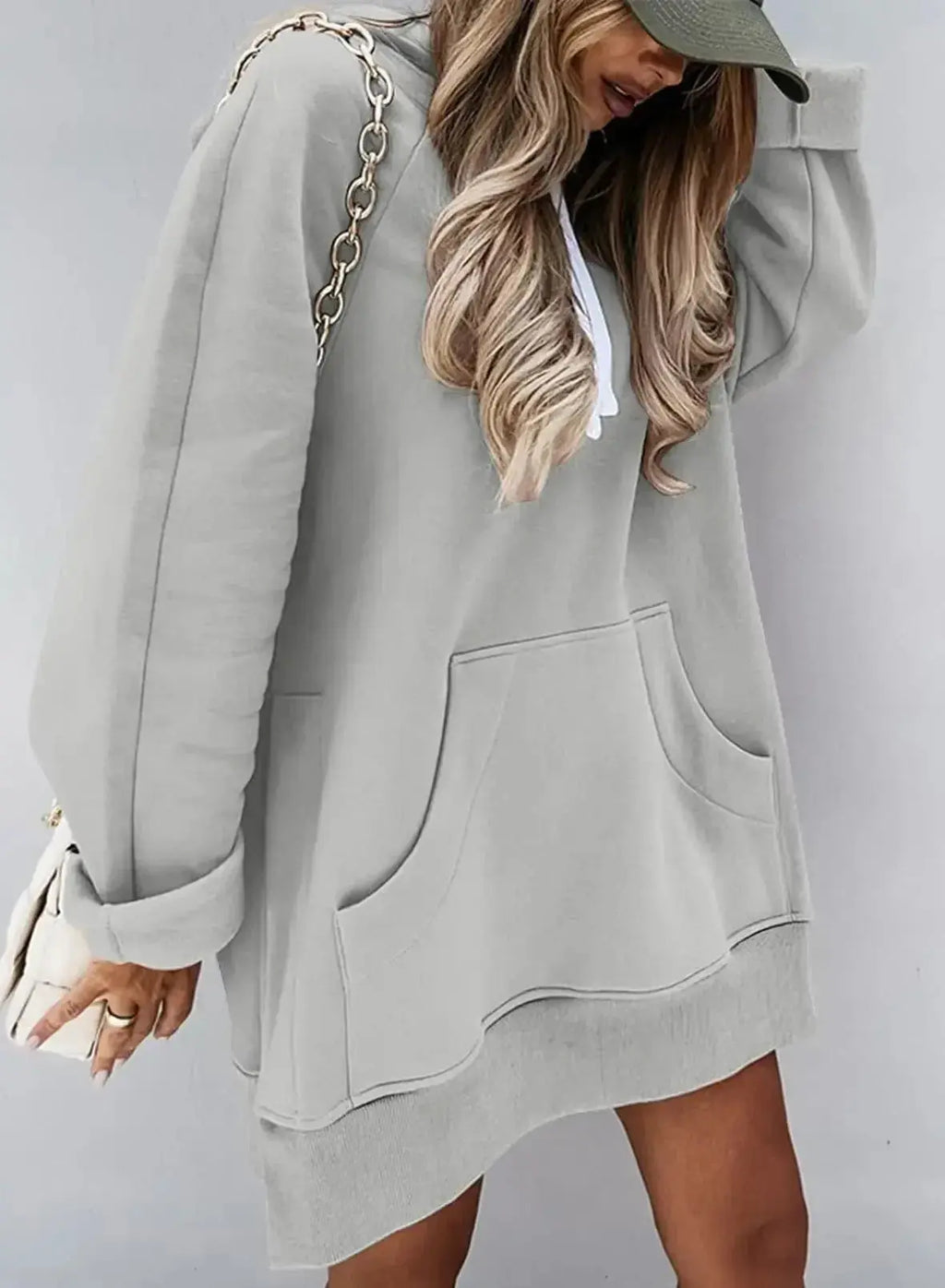 Women's Solid Color Hooded Mid-length Sweatshirt - Plush Fashion Hub