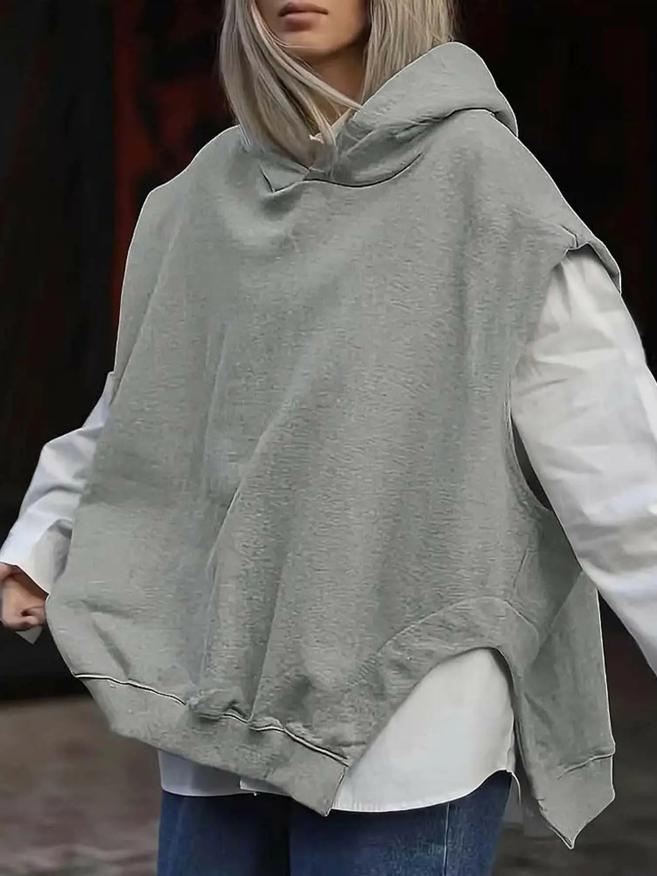 Women's Solid Color Style Loose Sleeveless Hooded Jacket Sweater - Plush Fashion Hub