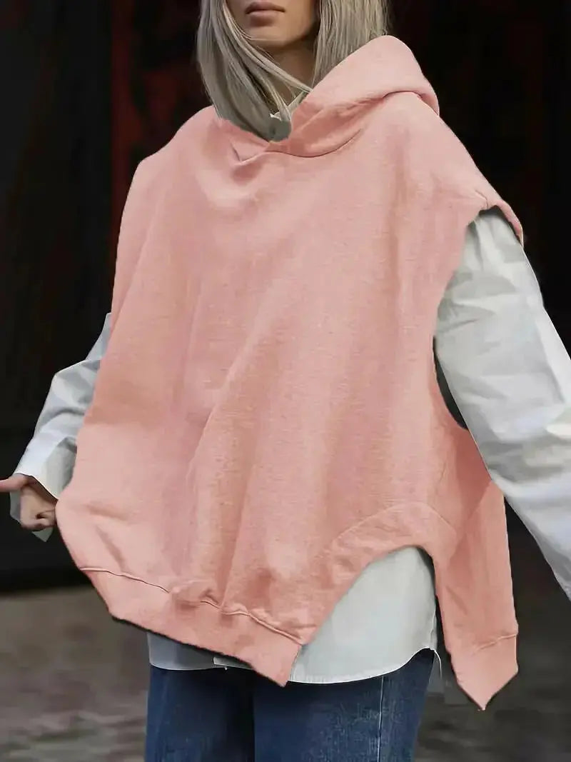 Women's Solid Color Style Loose Sleeveless Hooded Jacket Sweater - Plush Fashion Hub