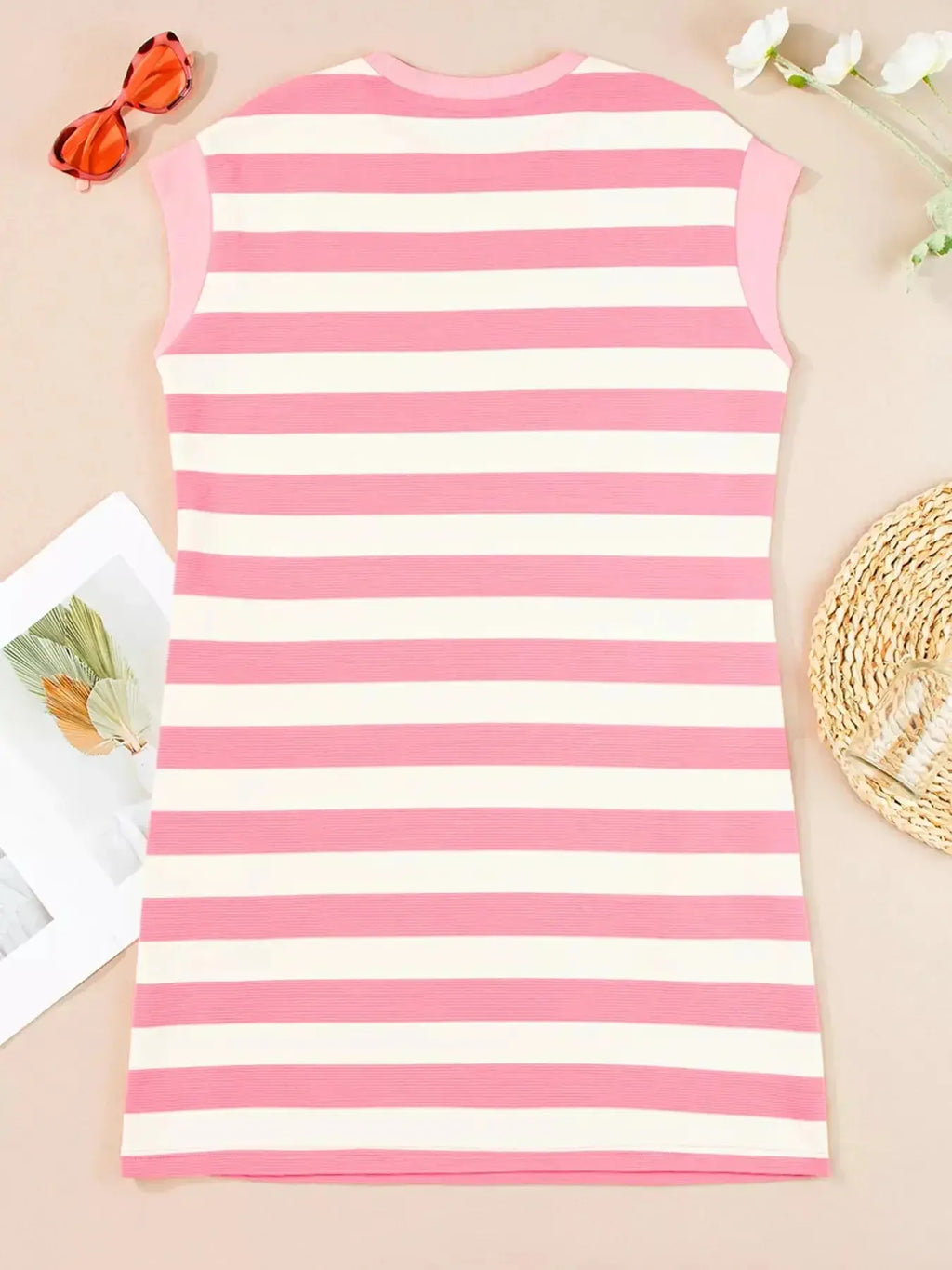 Stripe Cap Sleeve Pocketed Shift Dress - Plush Fashion Hub