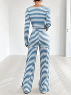 Striped Square Neck Long Sleeve Top and Pants Lounge Set - Plush Fashion Hub